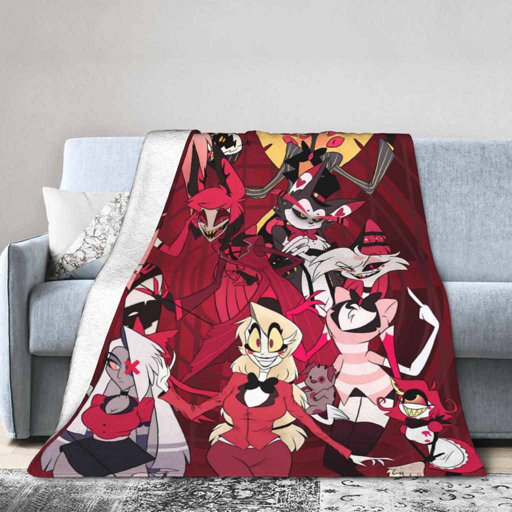 Cartoon Hazbins Hotels Blanket Velvet Print Multifunction Lightweight Thin Throw Blanket for Sofa Car Bedspread