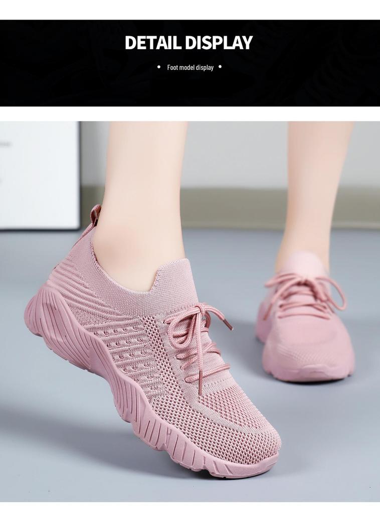 Женские повседневные кроссовки Flyknit Весна 2026 - Европейский и американский стиль, Однотонные, Толстая подошва, Увеличивающие рост