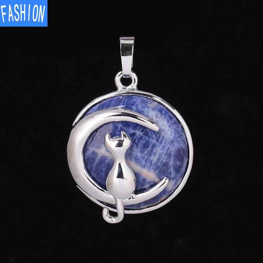 Кулон «Китти и Луна» из натурального камня с полой спиной и хрустальным ожерельем с подвеской «Милая девушка»