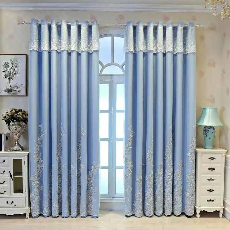 Curtains Double Lace Full Blackout Curtains Nordic Princess Style Living Room Bedroom Balcony Curtain Rod Bay Window