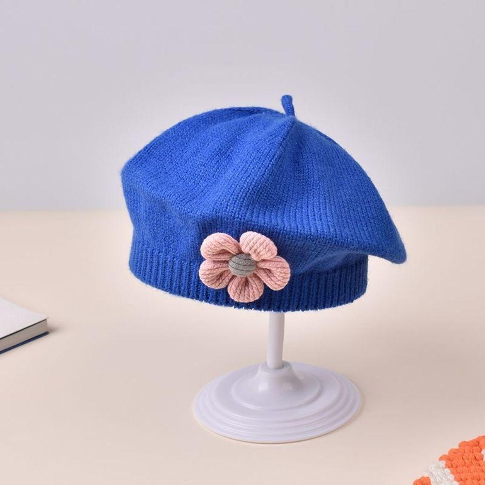 Korean Baby Beret Hat Flower Baby Knitted Hat New Artist Painter Caps For Infant Girls