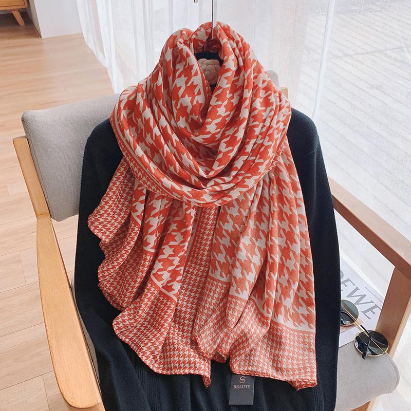 2025 Cotton and Linen Women's Scarf Long Thousand Bird Grid Silk Scarf Air-conditioned Room Warm Outside Scarf Shawl