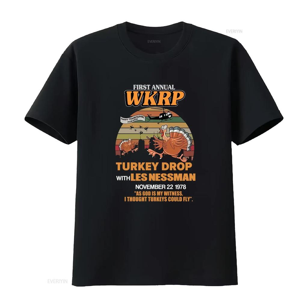 День Благодарения Винтажный Стиль Смешная Первая Ежегодная WKRP Turkey Drop Лес Нессман Футболка винтажная Стиранный Топ Для Повседневной Носки Повседневный