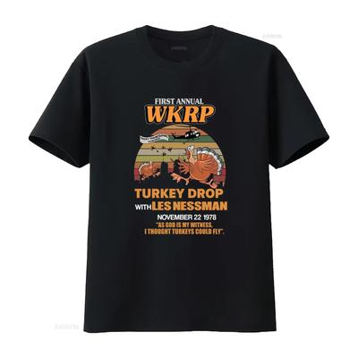 День Благодарения Винтажный Стиль Смешная Первая Ежегодная WKRP Turkey Drop Лес Нессман Футболка винтажная Стиранный Топ Для Повседневной Носки Повседневный