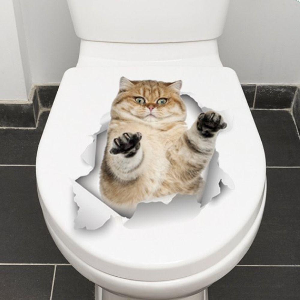 DIY Cat Wall Decal 3D Toilet Seat Decal Creative Cat Toilet Sticker Wall Decor