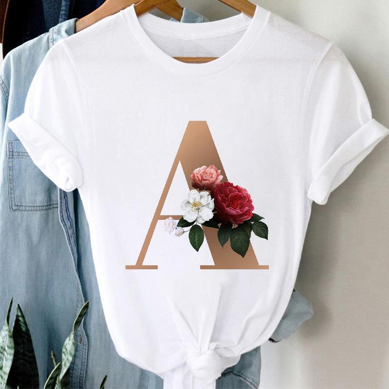 Woman Tshirts 26 Letter Customization T-Shirt Ladies Fashion Top Female Tees Casual T Shirt Summer Short Sleeve Femme