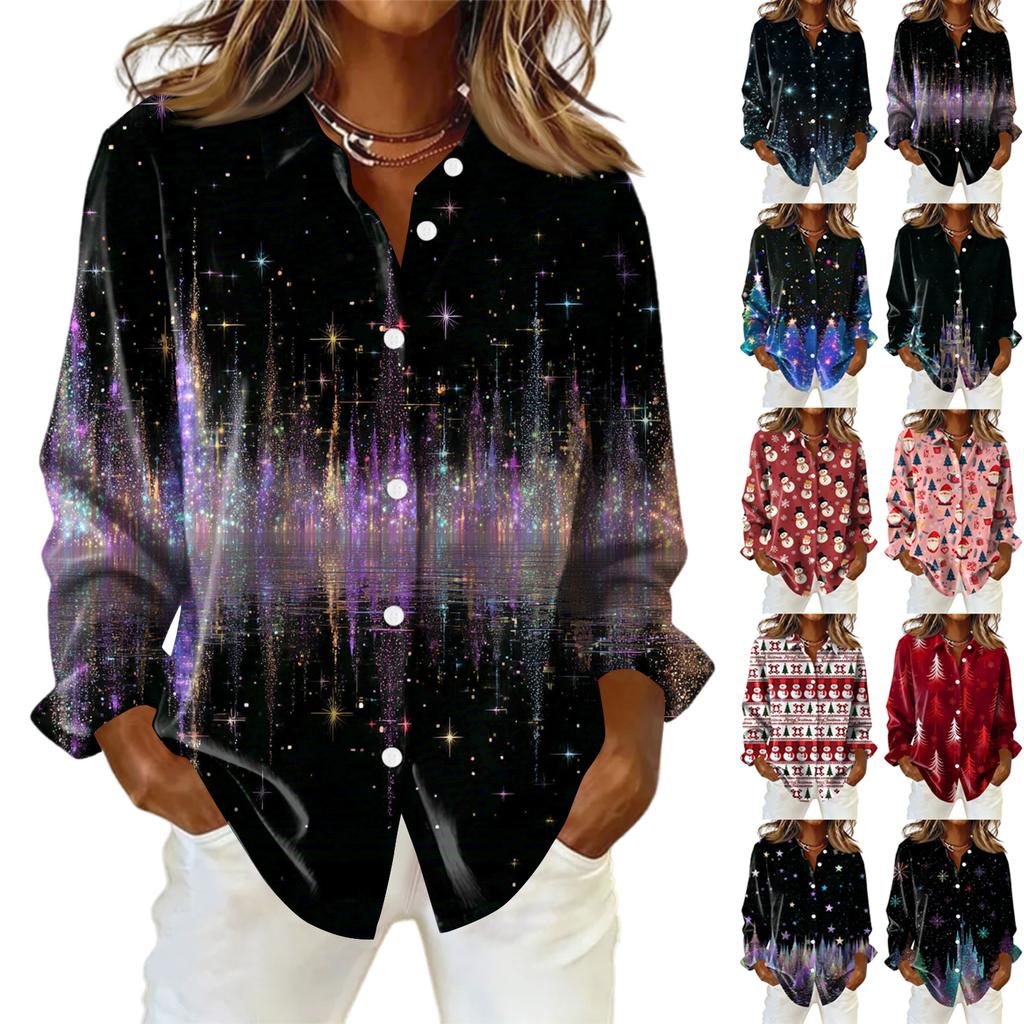 Women's Shirt With Floral Print Buttons, Long Sleeved Casual Regular Shirt Blouses Casual Plus Size Basic Tops