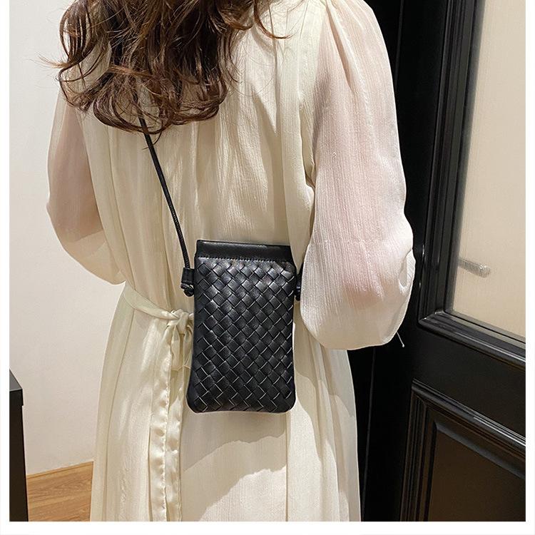 Fashionable Retro Phone Bag Woven Texture Mini Shoulder Crossbody Bag Casual Solid Color Change Storage Bag for Women