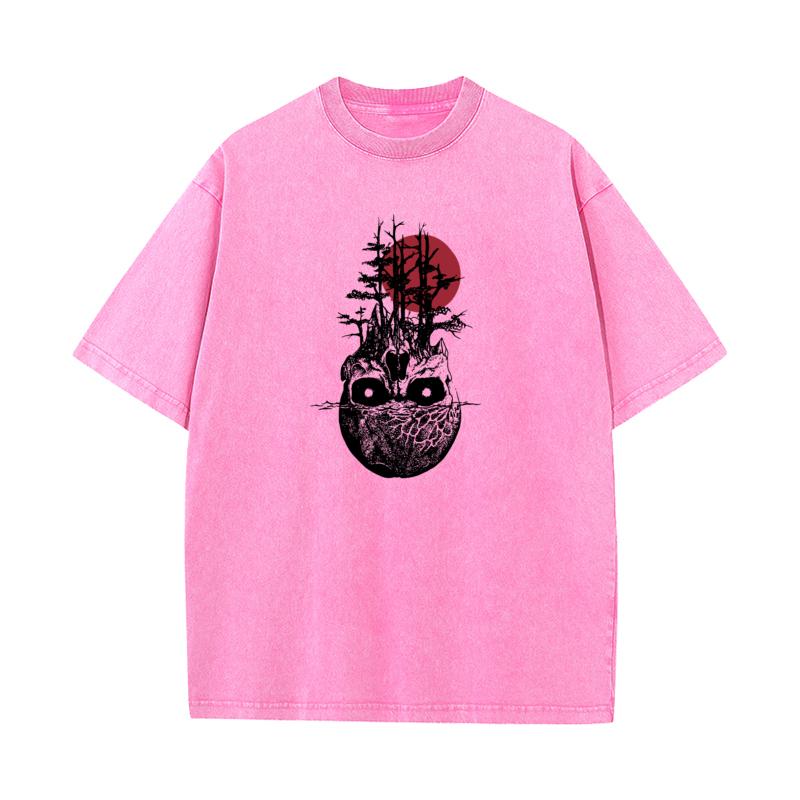 Creative Skull Tree Combed cotton womens Tees Printed On Thanksgiving Day Washed Tshirts Newest Crew Neck Washed Tee Shirts