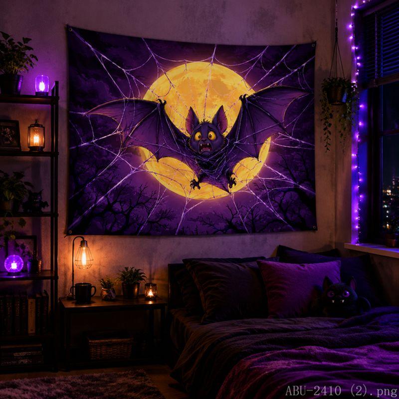 Red Black Spider Web Curved Moon Bat Dark Tapestry Tea Room Quiet Atmosphere Living Room Decoration
