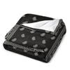 Black Paisley Bandana Flannel Throw Blanket Classic Western Bandana Pattern Soft Cozy Bed Blanket