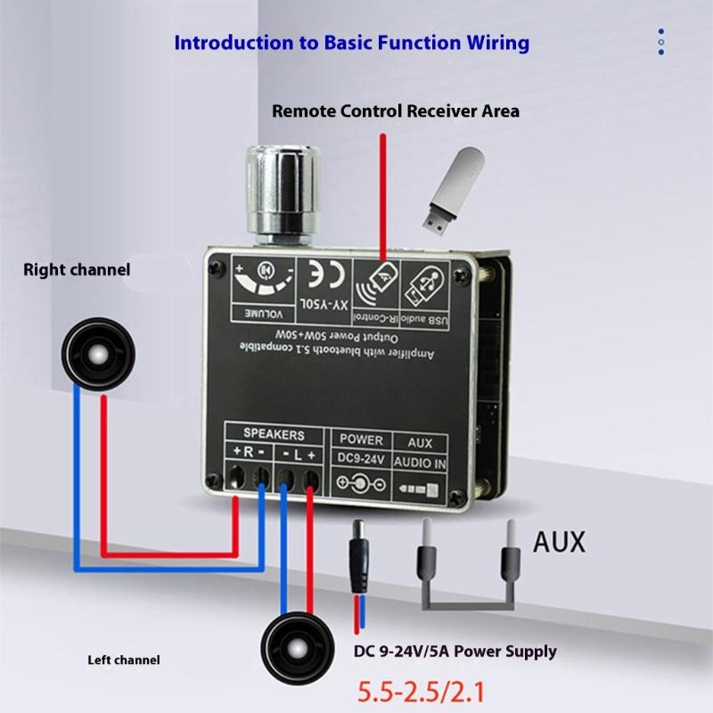 2x50 Вт Совместимая с Bluetooth 5.1 Стерео Аудио Усилительная Плата Беспроводной Hi-Fi Модуль Для DIY Домашних Автомобильных Акустических Систем