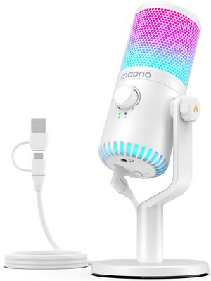 MAONO USB-конденсаторный игровой микрофон, микрофон для ПК с выделенным ПО, RGB-подсветка, кнопка отключения звука, выход на наушники, однонаправленный, Plug &