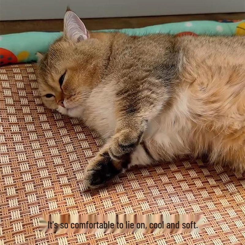 Плетеная лежанка для кошки с охлаждающим летним матом - Универсальный дизайн для всех сезонов