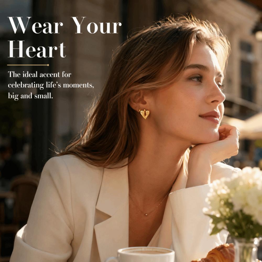 Geometric Texture Irregular Heart Earrings Stainless Steel Huggie Hoop Earrings For Women