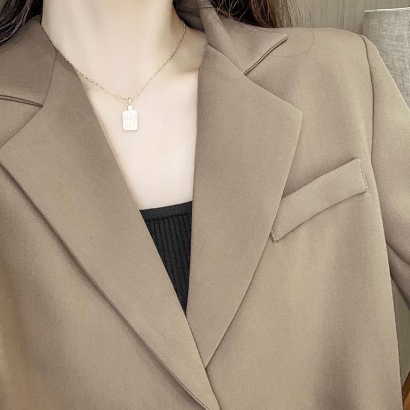 Korean Cropped Blazers Women Solid Color Simple Single-button Outwear Teens All-match Long Sleeve Office Suit Jacket