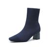 Sock Ankle Boots for Women Low Chunky Block Heel Slip-on Stretchy Booties Shoes Women's Comfortable Pull On Elastic Knit Square Toe Chelsea Boots