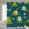 2D Flat, 2D Flat, 1pc Cute Frog And Dragonfly Pattern Shower Curtain, Green Frog And Floral Design, Multi-Size Available, with H