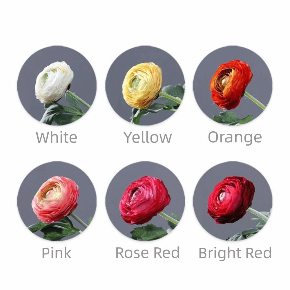 Plastic Material Artificial Flower 2 Head Design Faux Bloom Artificial Ranunculus Asiaticus Realistic Texture Silk Fabric