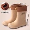 Simple Campus Style White Rubber Shoes Bundle Mouth Waterproof Shoes Rain Shoes Khaki Exquisite Rain Boots Urban Commuter Non-slip Water Boots