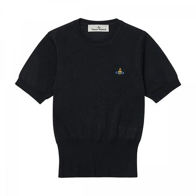 Vivienne WeStwood 1803002q Y001a N402 Медведь Орбита Лого Вышивка Топ Короткий Рукав Женский Трикотаж