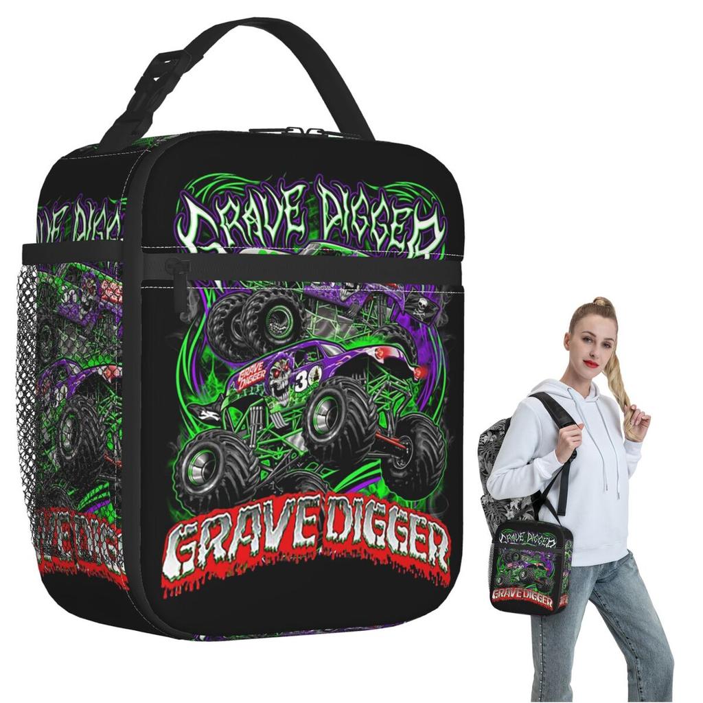Monster Jam Grave Digger Монстр-трак Изолированная сумка-ланчбокс для женщин и детей Портативные контейнеры для еды Термосумка-ланчбокс Сумка-тоут