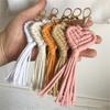 Creative Heart-Shaped Mini Macrame Keychains Boho Hand-Woven Tassel Keychains for Car Key Purse Phone Wallet Wedding Gift