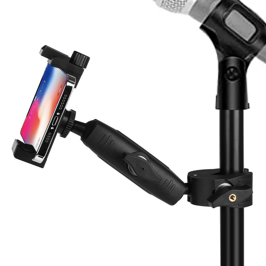 Music Hanger Microphone Stand with Long Arm and Super Clamp 360° Rotation for 3.5-7 Inch Smartphones, Compatible with Samsung Galaxy S 14, 13, 12,