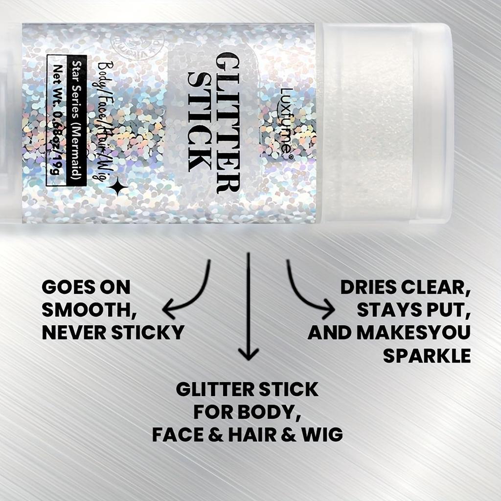 Серебристый глиттер-стик, Макияж для рождественской вечеринки и рейва, Стойкий, Легко снимается, Идеально подходит для лица, волос и тела - 16 г