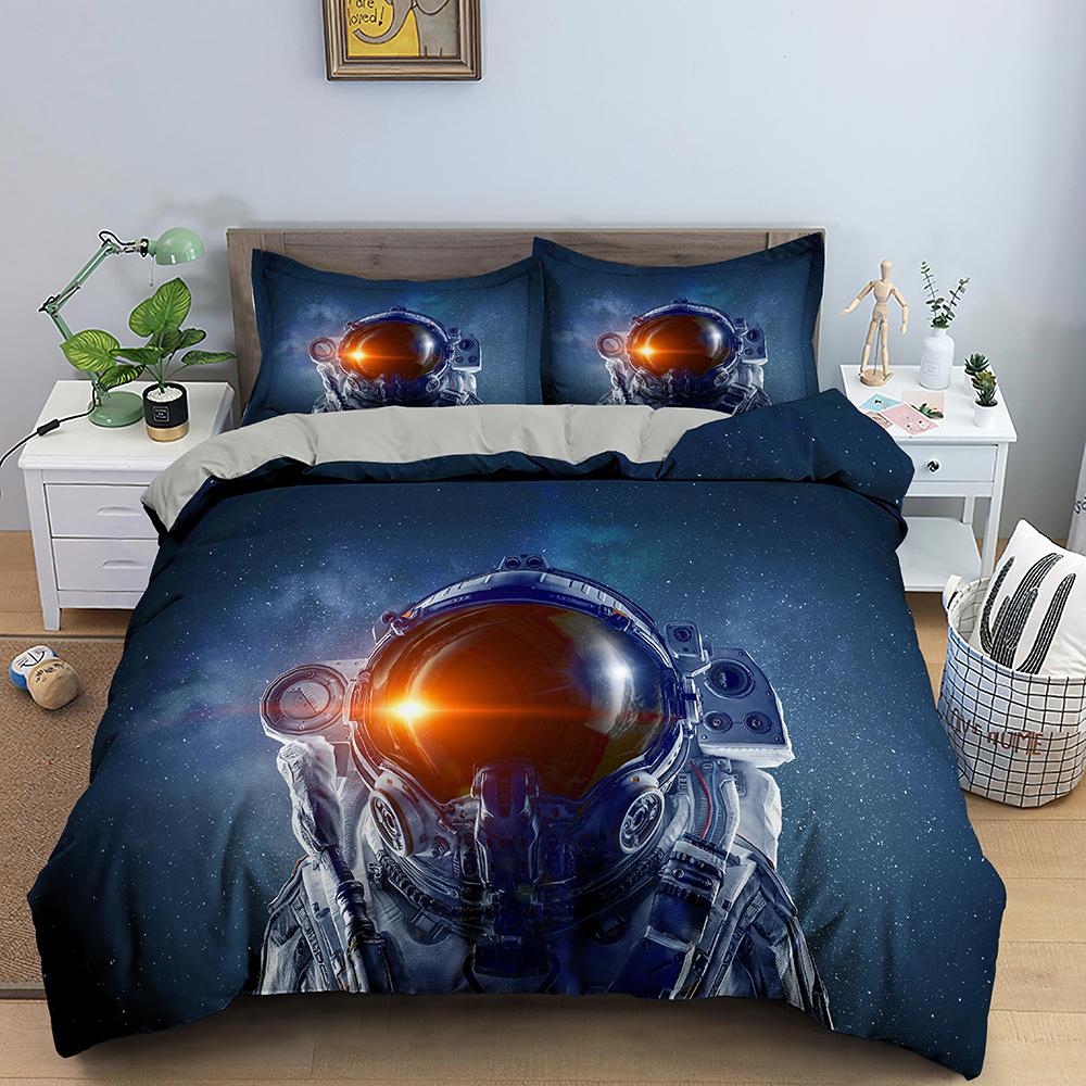 Astronaut Duvet Cover Set Spaceman Pattern Bedding Set For Boys Girl Microfiber Bedclothes Twin King Size 2/3pcs Comforter Cover