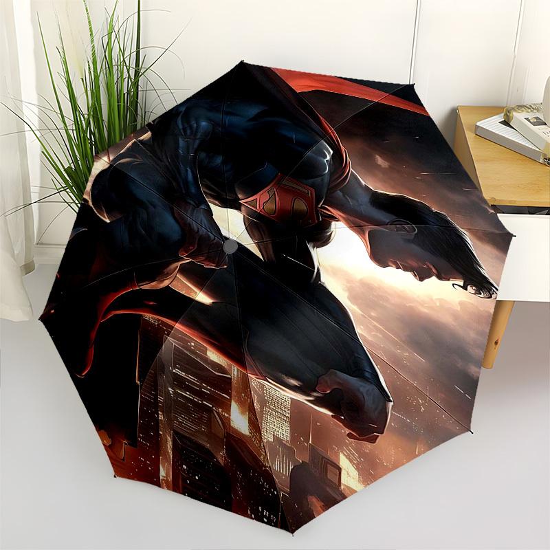 1pc Superman Cityscape Automatic Folding Umbrella - Compact 8-Rib Design, Durable Plastic & Iron1229L