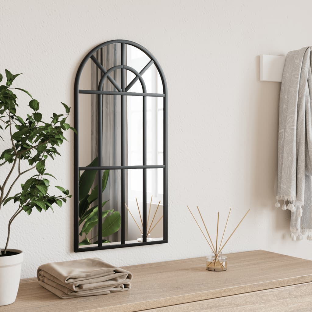 Wall Mirror Black 30x60 cm Curved Iron