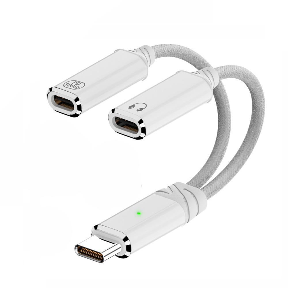 2 in 1 Design Type C Splitter Audio Cable 2 in 1 USB Type C Audio Cable Headphone Use