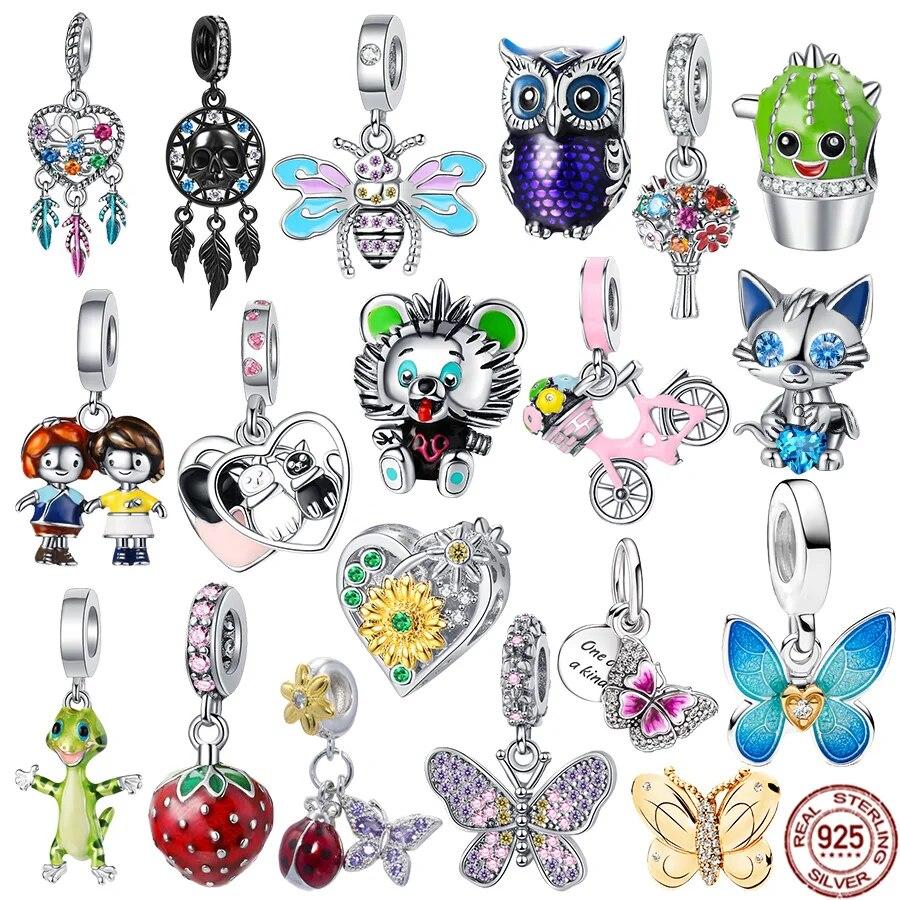 New 925 Sterling Silver Pink Butterfly Spiritual Dreamcatcher Charm Bead Fit OriginalNew Bracelet DIY Jewelry Gift