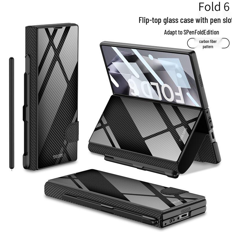 Кожаный чехол-книжка Samsung Z Fold 6 со слотом для стилуса и стеклянной крышкой – Стильный и деловой.