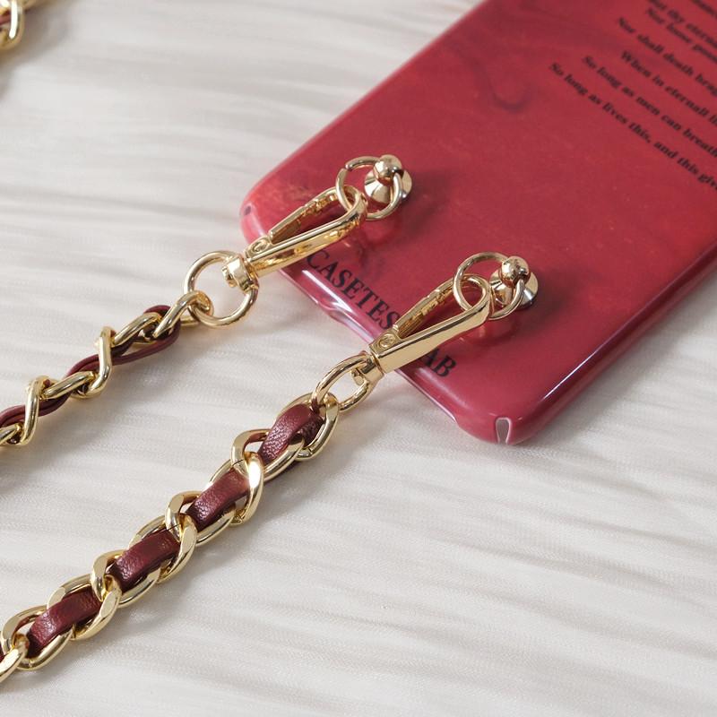 New Phone Accessory Long Cellphone Chain Anti Lost Universal Metal Leather Shoulder Neck Crossbody Phone Strap Case Holder Chain