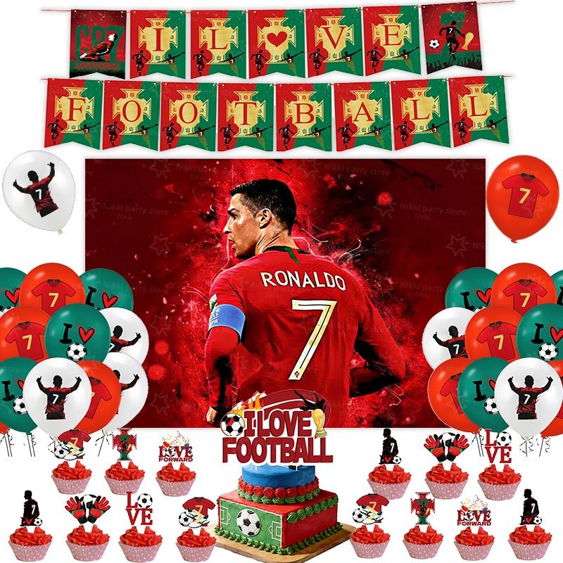 Новое украшение на день рождения CR7 Вечеринка футбольной суперзвезды Принадлежности для футбольной вечеринки Подарки на память Футбольная скатерть Тарелка Бумажный стаканчик Фон