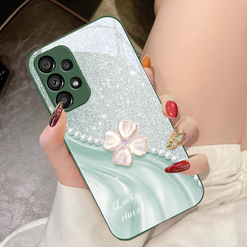 Белый четырехлистный клевер для Samsung Galaxy S10 4G S20 11E 30 S21 21Fe 22 S24 Pro S23 Ultra 5G S8 S9 Закаленное стекло Чехол для телефона