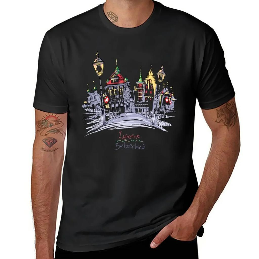 Old Town of Lucerne, Switzerland T-Shirt Short sleeve tee anime clothes men clothes