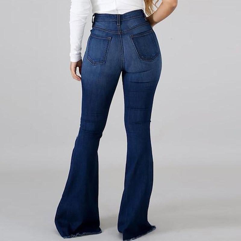 Джинсы женские с высокой талией, эластичные, с рваными отверстиями, расклешенные брюки из денима, облегающие повседневные брюки для поездок на работу, весна и лето, новая мода