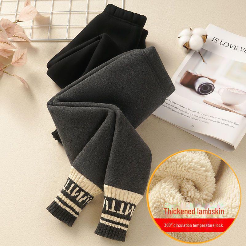 Теплые леггинсы для девочек на бархатной подкладке: Утолщенные зимние цельные брюки из овечьего флиса