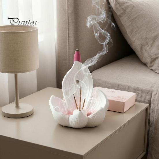Office Stress Relief Lotus Backflow Incense Burner Holder, Resin Cone Diffuser, Desktop Spiritual Home Decor Aromatherapy Holder for Yoga Meditation