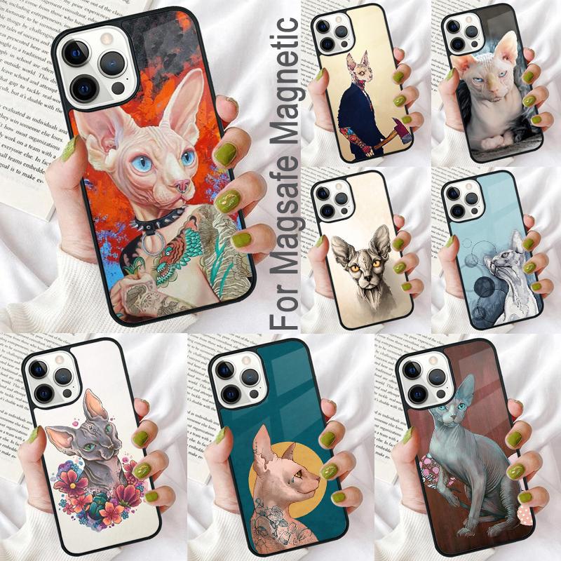 Мягкий чехол для телефона с татуировкой Кошка-Сфинкс для iPhone 17 Air 16e Pro max 15 Pro 13 14 Plus 11 12 MagSafe Магнитный Coque