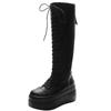 Fashion 8CM Genuine Leather Spring Autumn Women Boots Knee ZIP High Motorcycle Boots Platform Wedge Women Winter Warm Boots Women Shoes