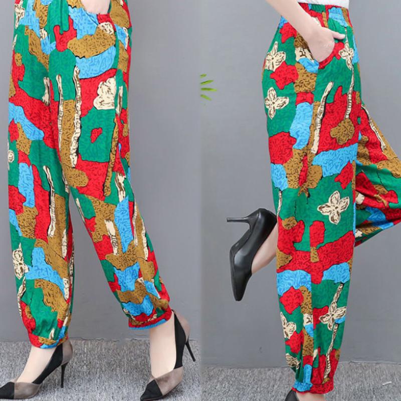 Spring and Summer Mother's Pants Wide-leg Plus Size Bloomers Cotton Silk High-waist Mosquito-proof Loose Trousers Women
