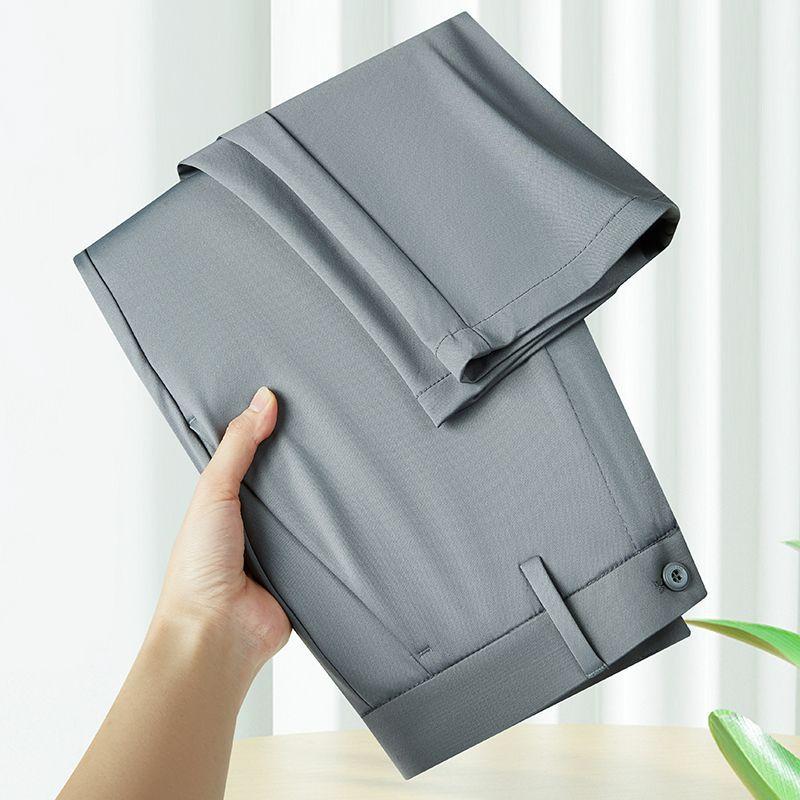 Высокоэластичная ткань, летние тонкие шелковые деловые брюки для мужчин с эластичной талией, классические рабочие офисные брюки