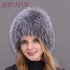 Russia Style Winter Fox Fur Hats For Women Bomber Beanie with Lining For Cold Winter