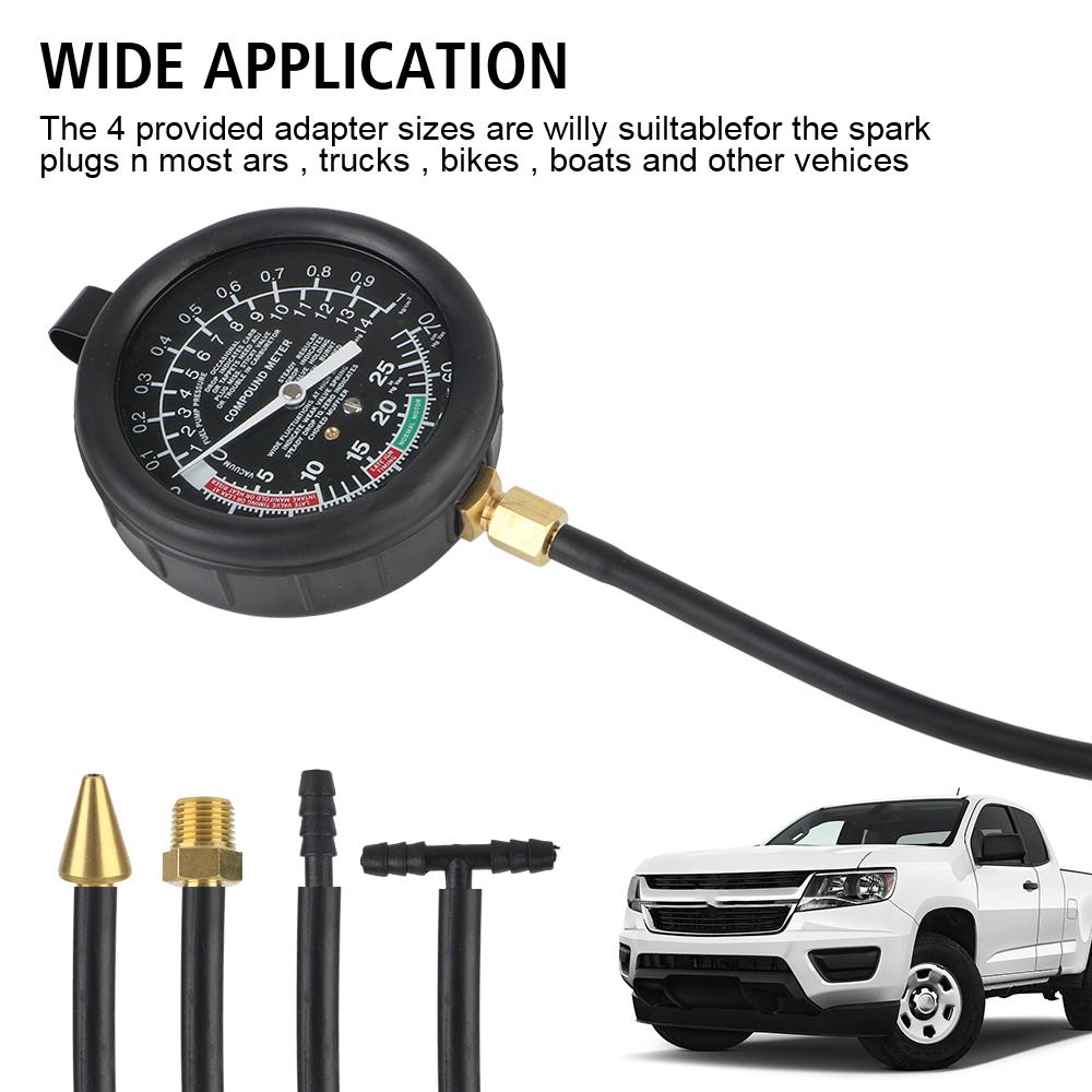 Вакуумный измеритель компрессии бензинового двигателя, манометр, тестер автомобильных цилиндров, комплект с адаптером, диагностические инструменты выхлопной системы автомобиля