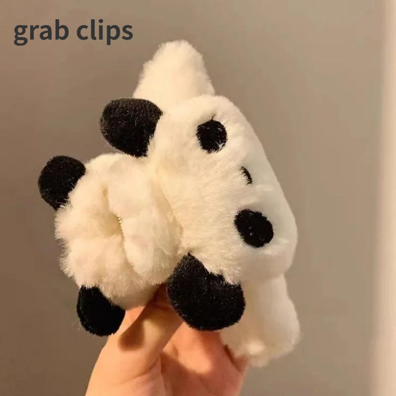 Заколки для волос Kawaii Panda, большая мультяшная мягкая игрушка, заколки с когтями панды, резинки для волос, женские милые головные уборы