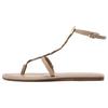 Pu Open Toe Vintage Beaded Flat Sandals Women Sandals Beige 2613510098